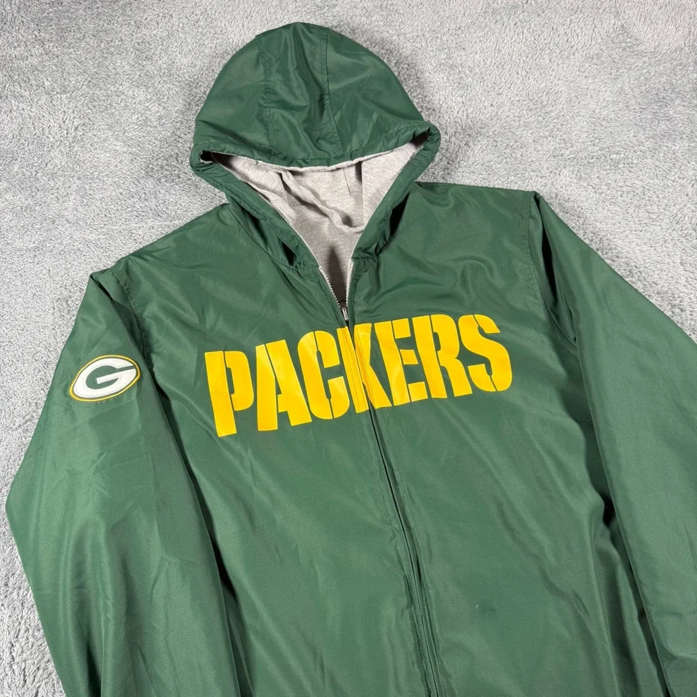 NFL Green Bay Packers Reversible Jacket Mens 3XL Green Grey Full Zip Hooded